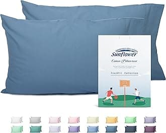 Sunflower King Pillowcases Set of 2, 100% Cotton King Pillow Cases 2, 20×40 inches Copen Blue, Soft and Breathable