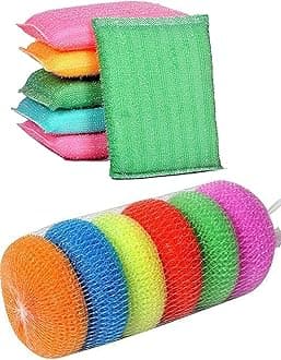 GIRLYZ Attire Colorful Foam Pad & Plastic Scrub Pads Sponge Scourer Kitchen Scrubber for Dish/Utensils/Tiles Cleaning (Pack of 3 Color Foam Pad Sponge & 3 Plastic Scrub Pads Foam Pad Sponge Scourer)