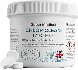 Chlorine Detergent Sanitiser Tablets, 3.25g Tablets, 1.7g NaDCC per Tablet, Single Tub of 100 Tablets