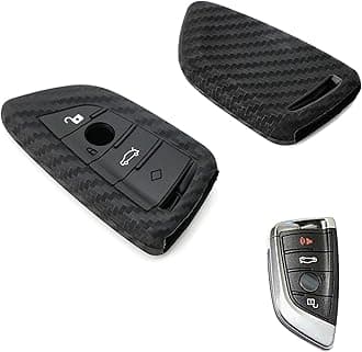 x xotic tech Carbon Fiber Pattern Soft Silicone Key Fob Shell Cover Case Compatible with BMW X3 X5 3 4 5 6 7 GT Series Z4 M3 M5 G05 G20 G30 G80 F10 F15 F30 F80 F85 Smart Keyless Entry Key(Blade Shape)