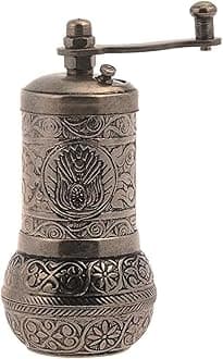 LaModaHome Antique Silver Manual Hand Grinder Mill for Turkish Greek Arabic Coffee Beans & Spice Pepper Salt, Brass