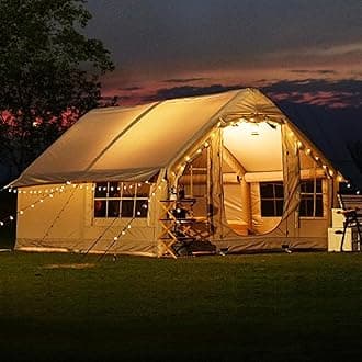 6-8 Man Inflatable Tent Blow Up Tent with Stove Jack, 4 Season Waterproof Windproof Large Air Tent with Pump, Outdoor Glamping Tents Large Family Tent, Quick To Set Up