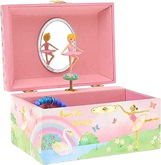 JewelKeeper Girl's Musical Jewelry Storage Box with Spinning Ballerina, Rainbow and Gold Foil Design, Swan Lake Tune