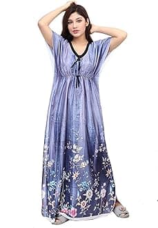 Women's Satin Silk Geometric Print Maxi Nightgown Kaftan Caftan Coverup