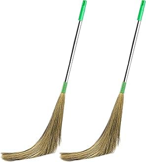 Zureni BR-08 Torus Broom Phool Jhadu with Natural Shillong Long Grass 21 inch Handle Stick, Cleaning, Dust Removal & Easy Floor Sweeping (2 Pc, Random Colours)