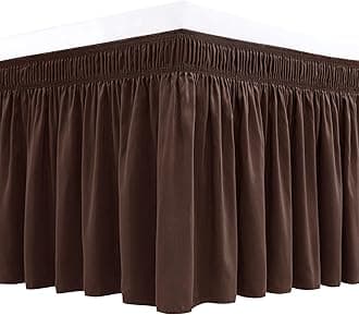 Biscaynebay Wrap Around Bed Skirts for Twin & Twin XL Beds 15" Drop, Brown Adjustable Elastic Dust Ruffles Easy Fit Wrinkle & Fade Resistant Silky Luxurious Fabric Machine Washable