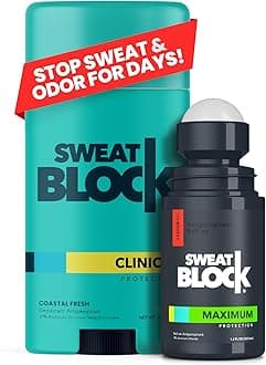 SweatBlock Clinical Strength Antiperspirant and Deodorant System for Men and Women Roll-On 1.2 fl oz for Sweat Control Plus 2.7 oz Stick for 48 Hour Odor Protection Hyperhidrosis Treatment Kit