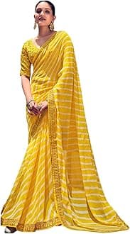 Women's Bandhani Printed Embroidery Lace Georgette Saree