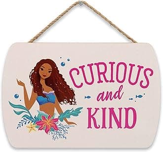 Disney The Little Mermaid Ariel Curious and Kind Hanging Wood Wall Decor - Cute Ariel Sign for Kids' Bedroom or Playroom