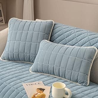 vctops Velvet Plush Plaid Quilted Throw Pillow Covers Super Soft Farmhouse Fluffy Fuzzy Couch Pillow Covers (Blue,12"x20")