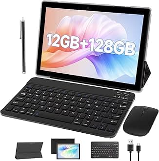 Android Tablet with Keyboard protect Case Mouse Stylus 10 Inch Tablet 2 in 1 Tablets Set 12GB+128GB/1TB Expandable Dual camera Tablets PC 10.1" HD Screen 6000mAh Battery 5G Wifi WiFi6 BT5.0 Tableta