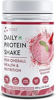 Mypro Sport Nutrition Daily Protein Shake 118 kcal Calories,25 Vitamin,Minerals & 7 Herbs,Provide Energy,Support Immunity & bone Health-For Men & Women Strawberry Milk Shake Flavor -400Gm-40 Servings