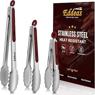 Tongs For Cooking - 7",9" and 12 inch Kitchen Tong Heat Resistant 600 Degrees Stainless Steel Tongs, Heavy Duty Metal Locking Tong, Perfect for Food, BBQ Red Set of 3