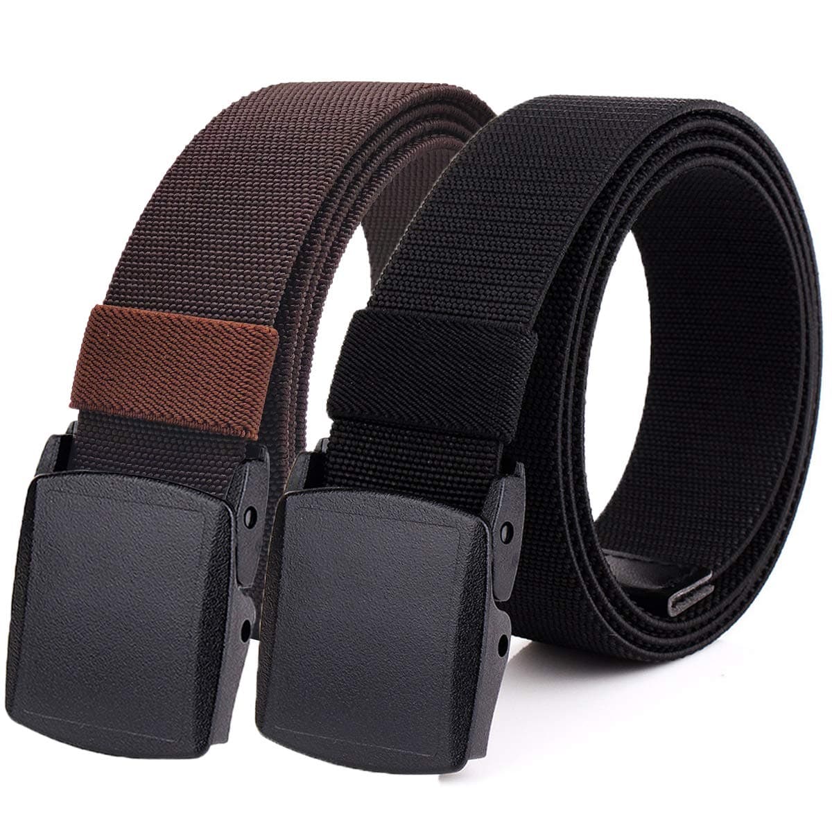 HOANAN2-Pack Elastic Stretch Belt, Men’s All Size No Metal Nylon Tactical Hiking Belt