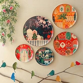 RITUALISTIC Vintage India Iron Wall Art Plates – Set of 5 Decorative Plates | Traditional Indian Wall Decor | Metal Wall Hanging for Living Room & Bedroom | Elegant Home Decor Accent