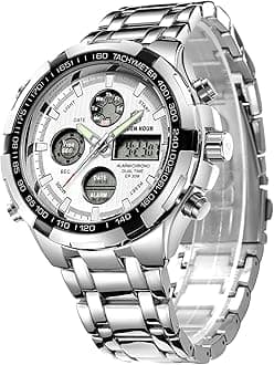 Luxury Stainless Steel Analog Digital Watches for Men Male Outdoor Sport Waterproof Big Heavy Wristwatch