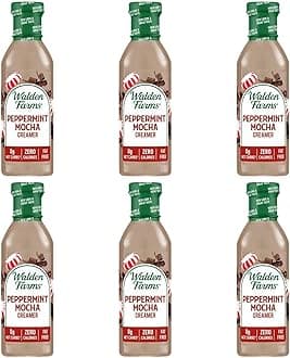 Walden Farms Peppermint Mocha Coffee Creamer, 12 oz. Bottle, Fresh Flavored Non-Dairy Milk Substitute, Natural and Organic Liquid, Gluten Free and Low Carb, Vegan Friendly, 6 Pack