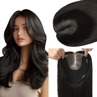 HAIR 12 Inch Toppers for Women Real Human Hair Natural Black color 150 Density 6x7inch Silk Base 55 grams All Remy Human Hair Wiglets Hairpieces for Thinning Hair (#1B 12inch)