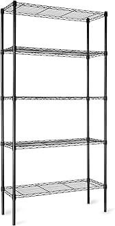 amazon basics Height Adjustable 5-Shelves Heavy Duty Rack - Black Chrome Finish (Steel)