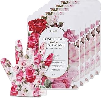 koelf PETITFEE Rose Petal Satin Hand Mask (5pairs) - Intensive Nourishing, Moisturizing Gloves, Rose Scented Hand Repair Masks with Peptide, Collagen, Shea Butter for Silky Smooth Hand, Hand Treatment