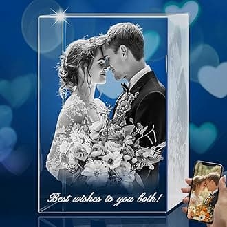 3D Crystal Photo Personalized Custom, Laser Photo Etched Engraved in Crystal with Your Own Photo, Unique Memorial Birthday Engagement Wedding Valentine's Christmas Day Gifts (Portrait, M)
