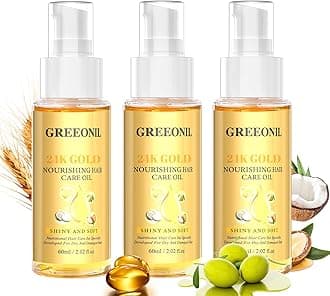Olive Oil Serum for Frizz Control, Hair Repair Serum,24K Gold Argan Oil Coconut Oil Olive Oil and Vitamin E for Split Ends Hair Treatment, Add Shine, 3 Pack