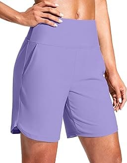 Women's 7" Quick Dry Swim Board Shorts Swimming Bottoms High Waisted Beach Shorts for Women with Liner Pockets