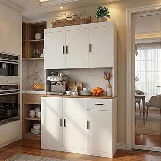 71 Inch White Pantry Cabinet with Power Outlet, Heavy-Duty Freestanding Kitchen Storage Organizer with Reinforced Frame, Pantry Hutch for Kitchen, Dining Room, Laundry Room | Extra-Wide, Heavy-Duty, Sturdy, Freestanding Storage, Reinforced Frame, Large