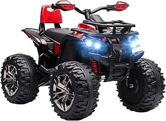 Aosom 12V Kids Ride on ATV, 4 Wheeler for Kids with Treaded Tires, Electric Quad Car with Music, USB, MP3 and Headlights for Boys and Girls, Red