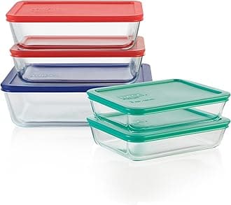 Simply Store Food Storage Container Set with BPA-Free Lid, Rectangular Glass Storage Containers, Dishwasher, Microwave and Freezer Safe, 10 Piece