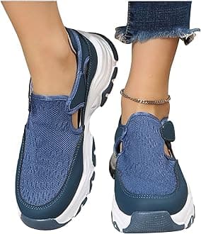 EEUK Orthopedic Diabetic Walking Sneakers 2023 Fashion, Comfy Canvas Shoes Women Fashion Trainers Womens Fly Woven Breathable Walking Shoes Breathable Mesh Shoes(Size:US 8.5,Color:LightBlue)