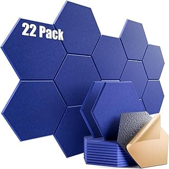 22 Pack Self-Adhesive Acoustic Panels 12" X 10" X 0.4" - Sound Proof Foam Panels with High Density, Hexagonal Design, Flame Resistant, Absorb Noise and Eliminate Echoes(Telecom Blue)