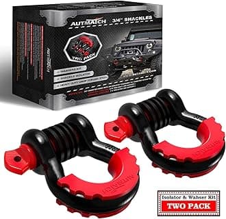 AUTMATCH D Ring Shackles 3/4" (2 Pack) Breaking Strength Approximately 19 Tons with 7/8" Screw Pin, Shackle Isolator, and Washers for Tow Strap, Winch, Off-Road Vehicle Recovery, 1.90cm (3/4 Inch