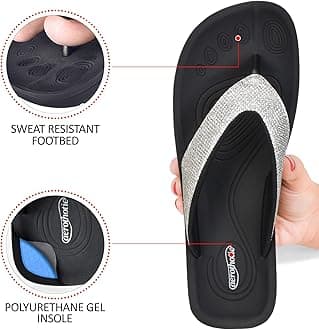 AEROTHOTIC Comfy Arch Support flip flops for women Split Toe Stylish Cushioned Strap with non-slip footbed Walking Dressy Sandals Indoor and Outdoor