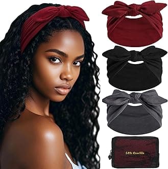 S&N Remille Wide Headbands for Women, Large Hairband, Elastic Non-Slip Headband Twist Knotted Accessories, Yoga Workout Vintage Hair 3 Pack (Multi-colored-4)