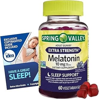 Extra Strength Melatonin Gummies 10mg 60ct – Sleep Support Supplement – Non-GMO, Vegan, Blueberry Flavor, 60 Count – Bundle with Have a Great Sleep - Better Idea Guide