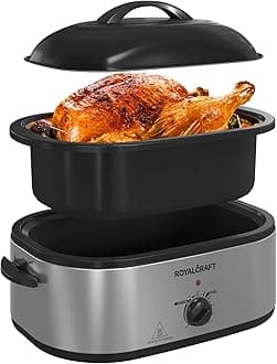 Roaster Oven with Self-Basting Lid, 18qt Electric Roaster with Removable Pan & Rack, Turkey Roaster Oven with Defrost & Warm Function, Stainless Steel, Silver
