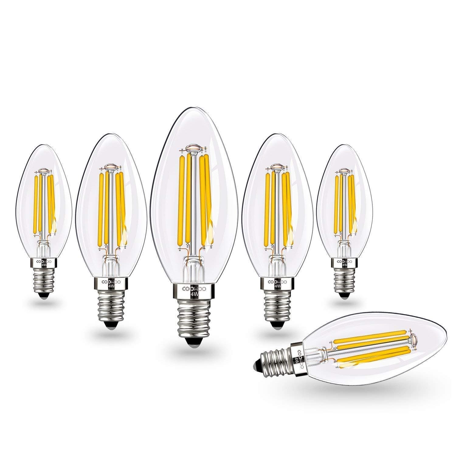 Vintage Candelabra LED Light Bulbs with E12 Base 40W Equivalent Halogen Replacement Warm White 4W Filament Candle Light Bulbs with 420 Lumen 6 Packs by COOWOO
