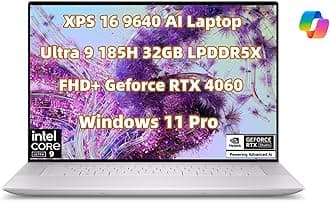 NewDell XPS 16 9640 Powerful AI Laptop 16.3 inch FHD+ Display Intel.Core Ultra 9 185H 32GB RAM LPDDR5X 1TB SSD Geforce RTX 4060 Copilot Webcam Backlit KYB Fingerprint WiFi 7 Thunderbolt 4 Win 11 Pro