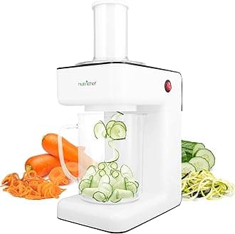 NutriChef 3 in 1 Electric Vegetable Chopper, Spiralizer and Salad Machine, Fruit Slicer, Spiral Shredder Machine, Vegetarian Spaghetti and Noodle Machine | Includes Plunger