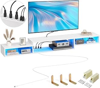 FABATO 71'' Floating TV Stand with LED Light Power Outlet, Floating Shelf for Under TV Wall Mount with Storage Shelf, Media Console Entertainment Center for Living Room, White