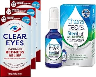 Clear EyesTheraTears Steralid Eyelid Cleanser Maximum Redness Relief Lubricant Eye Drops (0.5 fl oz, Pack of 3)