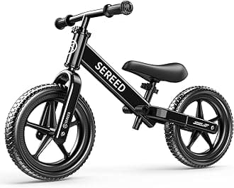 SEREED 12 Inch Toddler Balance Bike, No Pedal Bicycle for Kids 24 Months to 5 Years Old, Customize Plate (3 Sets of Stickers Included), Tool-Free Adjustments, Gift for Boys Girls 2-5