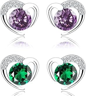 Silver Stud Earrings for Women, Stud Earrings White Gold Cubic Zirconia Heart Studs│Dainty Earrings Jewellery Gifts for Girls