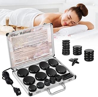21 Pcs Hot Stones Massage Set, Hot Rocks Basalt Massage Stones for Home Spa Warming Therapy Relaxing