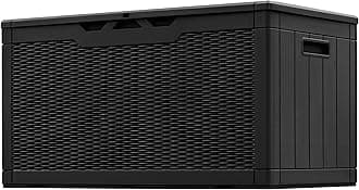 Greesum 100 Gallon Resin Patio Storage Boxes with Lid for Garden Tools, Outdoor Furniture Cushions, Pool Supplies, Black