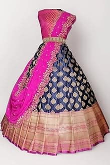 ZERICO Women's Indian Traditional Kanjivaram Silk Pure Weaving Lehenga Choli Along With Dupatta And Blouse Piece, Half Saree (Unstitched)