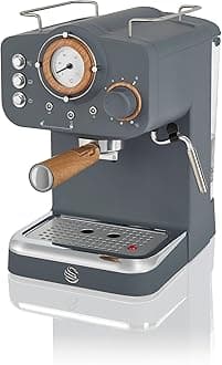 Swan SK22110GRYN Nordic Espresso Coffee Machine with Milk Frother, Steam Pressure Control, 1.2L Detachable Water Tank, 1100W, Nordic Slate Grey