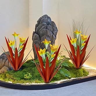 Homight Metal Agave Plant Outdoor Decoration Outdoor Garden Decoration Lily Mexican Yard Art Plant Garden Agave Lily Decorative Garden Gift… (3 Big Yellow Lilies)