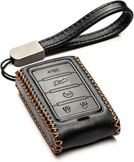 Vitodeco Genuine Leather Smart Key Fob Case - Compatible with Jeep Wagoneer, Grand Wagoneer, Grand Cherokee 2022-2025 (New 5-Button, Black)